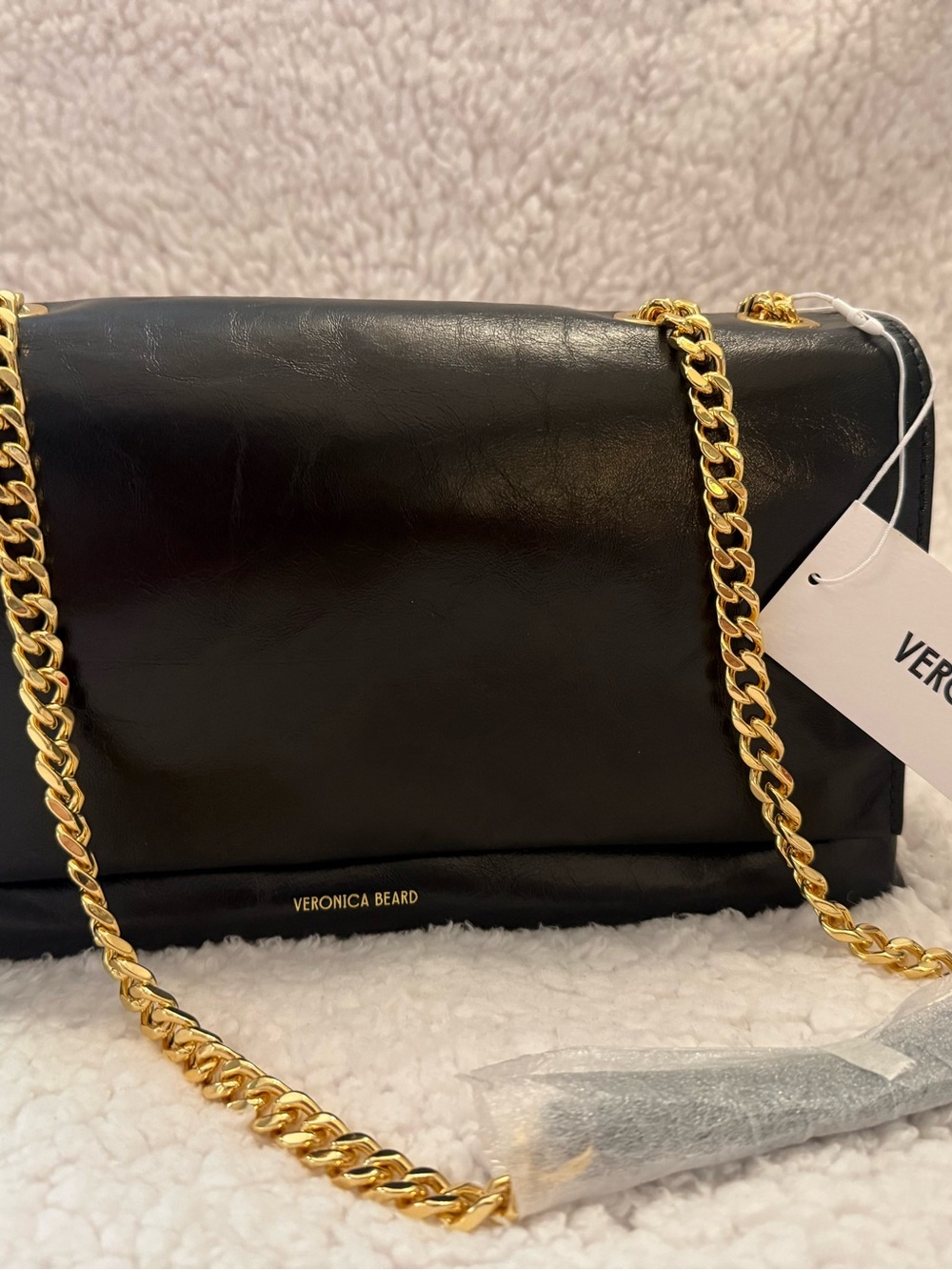 Veronica Beard Black Leather Crossbody with Gold Chain